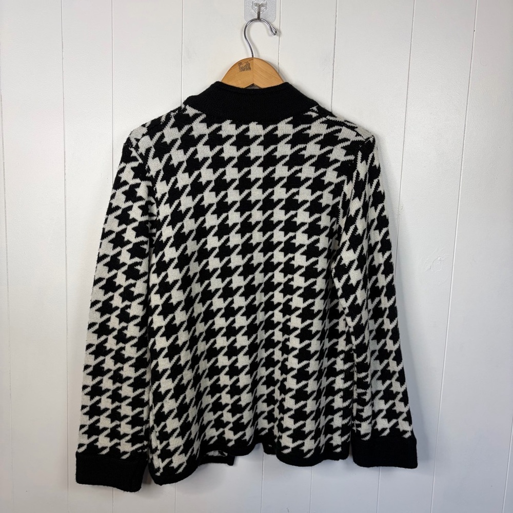 Vintage 90s Black White Houndstooth Knit Cardigan Sweater Cardigan Size Medium - Picture 6 of 11